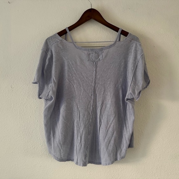 Free People Oversized Over U Tee NEW Medium Blue Moon Linen Blend Grunge Cropped - Picture 11 of 12